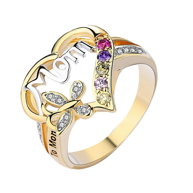 Fiudx Elegant Anillo En Compromiso de Boda con Diamantes y Circonitas para El Día de La Madre
