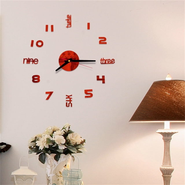 Iumwxz wall clock DIY Roman Numbers Acrylic Mirror Wall Sticker Clock Home Decor Mural Decals horloge murale Red Acrylic Rollbacks on Essentials