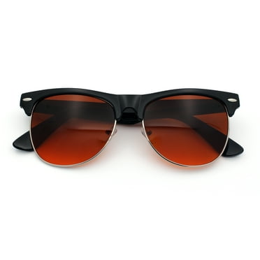 Classic Iconic Night Driving HD Amber Lens Half Rim Hipster Sunglasses