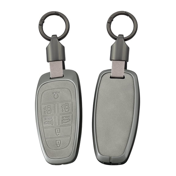 Key Case Fit for Hyundai Tucson 2020-up 7-Button Key Fob Holder with Keychain for Hybrid Nexo NX4 Santa Fe,Sturdy Metal and Leather Car Key Cover