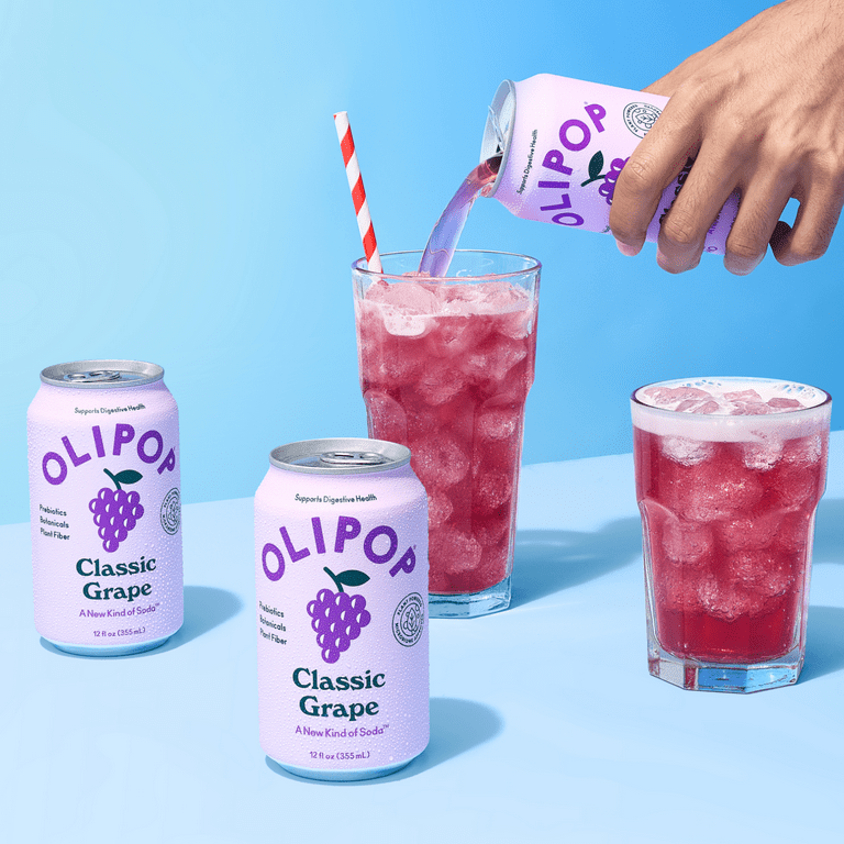 OLIPOP Prebiotic Soda, Classic Grape, 12 fl oz, 12 Pack