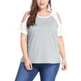 thumbnail image 3 of Unique Bargains Women's Plus Size T-shirt Raglan Short Sleeves Cold Shoulder Tee 1X Gray, 3 of 7