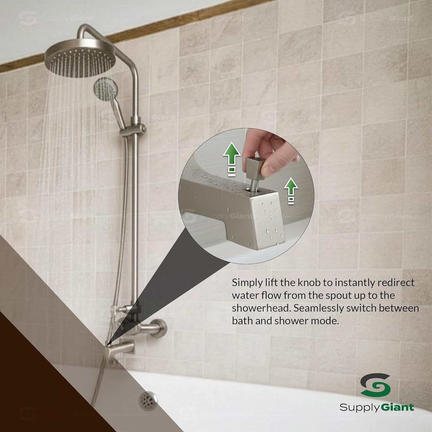 SUPPLYGIANT™ Tub Spout with Diverter 6" Square Bathtub Faucet with Decorative Brushed Nickel Finish