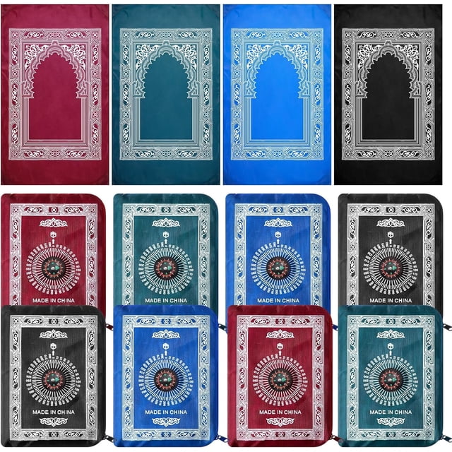 Mindsoft 8 Pcs Portable Travel Prayer Mat with Compass Islamic Waterproof Polyester Praying Rug with Pocket Sized Carry Bag for Muslim Ramada Eid Gifts (60 cm x 100 Cm)