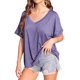 thumbnail image 1 of Camisetas de Gran Tamaño para Mujer, Cuello en V, Corta, Camisetas Holgadas Informales de Verano. Púrpura XXL, 1 of 9