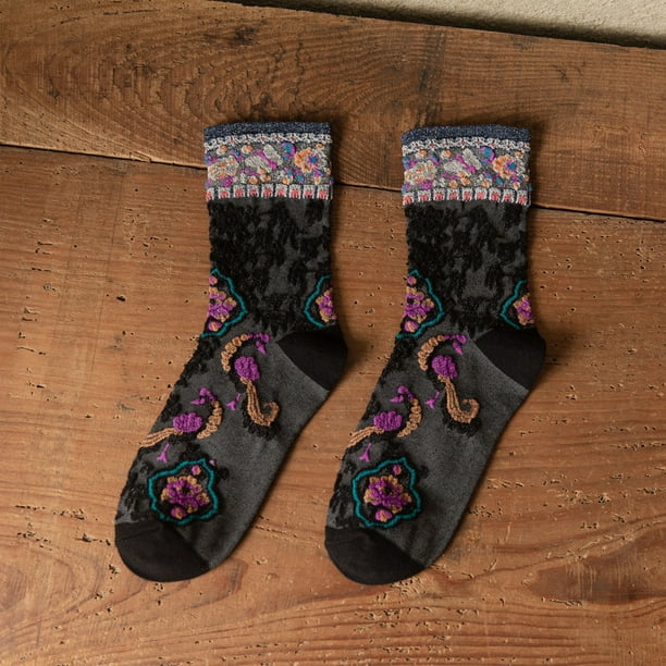 1 par de calcetines de lujo con purpurina a la moda para mujer, calcetines largos de diseño Harajuku, calcetines de estilo étnico Harajuku con patrón creativo brillante