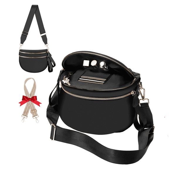 Bum Bag for Women, Nylon Checkered Crossbody Bag, Women's Large Waist Purse with Extra Strap