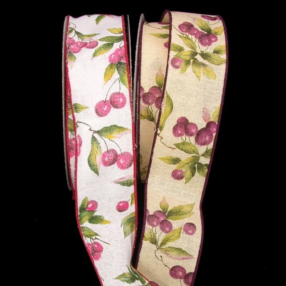 The Ribbon People White and Cherry Print Wired Craft Ribbon 1.5" x 54 Yards
