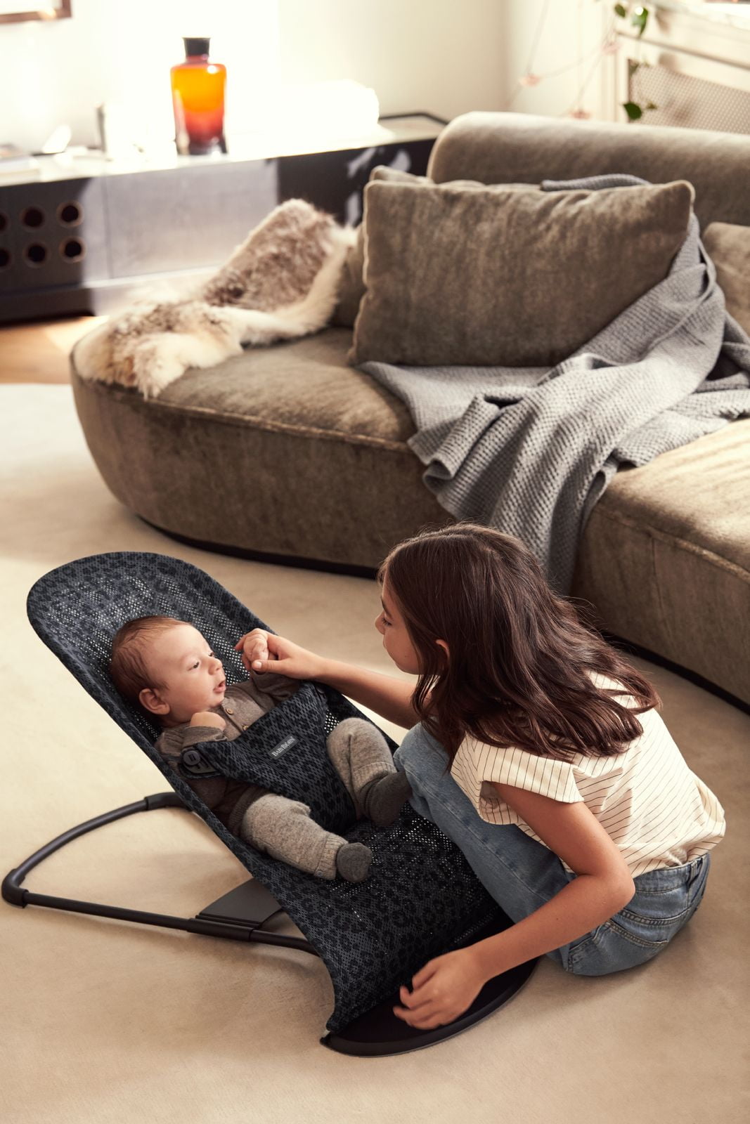 BabyBjorn Bouncer Bliss, Black frame, Mesh, Anthracite/Leopard