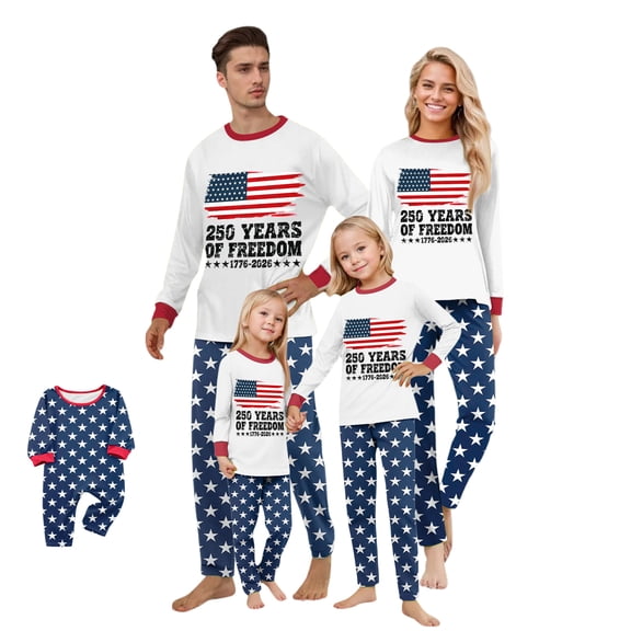 250 Anniversary Usa Family Pajamas Matching Sets, USA Patriotic Black Red Halloween Family Pajamas Soft Long Sleeve Sleepwear for Men and Women