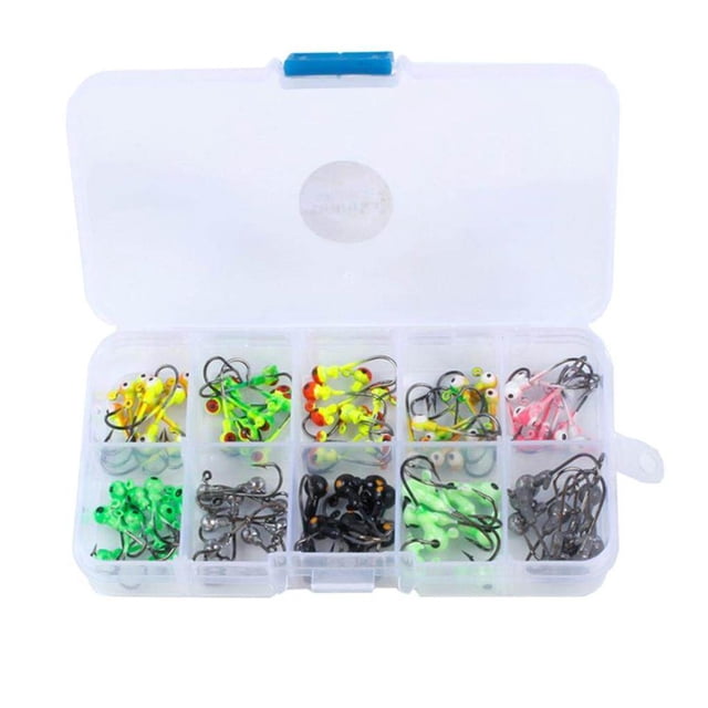 100pcs Fishing Hooks Set Multicolor Lead Head Jigs with Single Hook Maggot Grub Soft Lure Outdoor Fishing Accessories