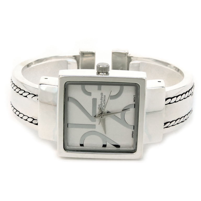 Silver Cuff Watch with Square Dial and Crossed Band 61sF3CqUy+L._AC_UY300_.jpg main image 3