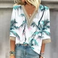 thumbnail image 2 of CYMMPU Summer Fashion Shirts 3/4 Sleeve Flower Printed Blouses for Women Dressy Casual Lace V Neck Loose Fit T-Shirts Spring Tops Business Elegant Work Topss White S, 2 of 5