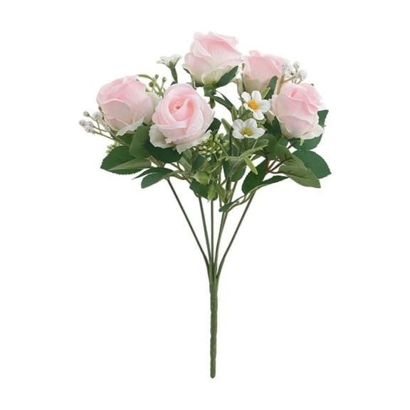 YOHAVEN Artificial Roses Bouquet 7 Heads Champagne Silk Roses Fake Flowers with Stems Wedding Bouquet Realistic Rose Arrangement for Wedding Table Home Office Party Decor