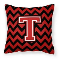 Carolines Treasures  Letter T Chevron Black & Red Fabric Decorative Pillow - Black & Red - 14in. H x 3in. W x 14in. L - 1.1 lbs