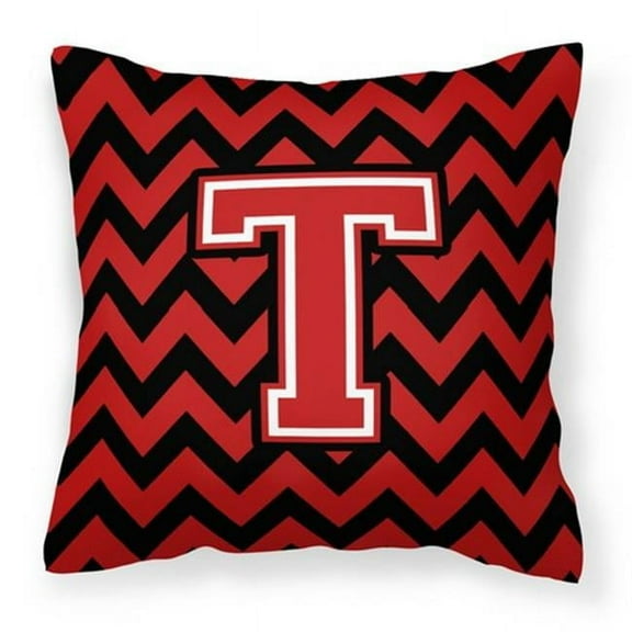 Carolines Treasures  Letter T Chevron Black & Red Fabric Decorative Pillow - Black & Red - 14in. H x 3in. W x 14in. L - 1.1 lbs