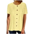 thumbnail image 2 of iHengLiXing Summer Dresses for Women 2025 Plus Size Tank Tops for Women Dressy Casual Women's Round Neck Short Sleeve Loose Button Solid Color Tunic Summer Blouse Yellow M, 2 of 6