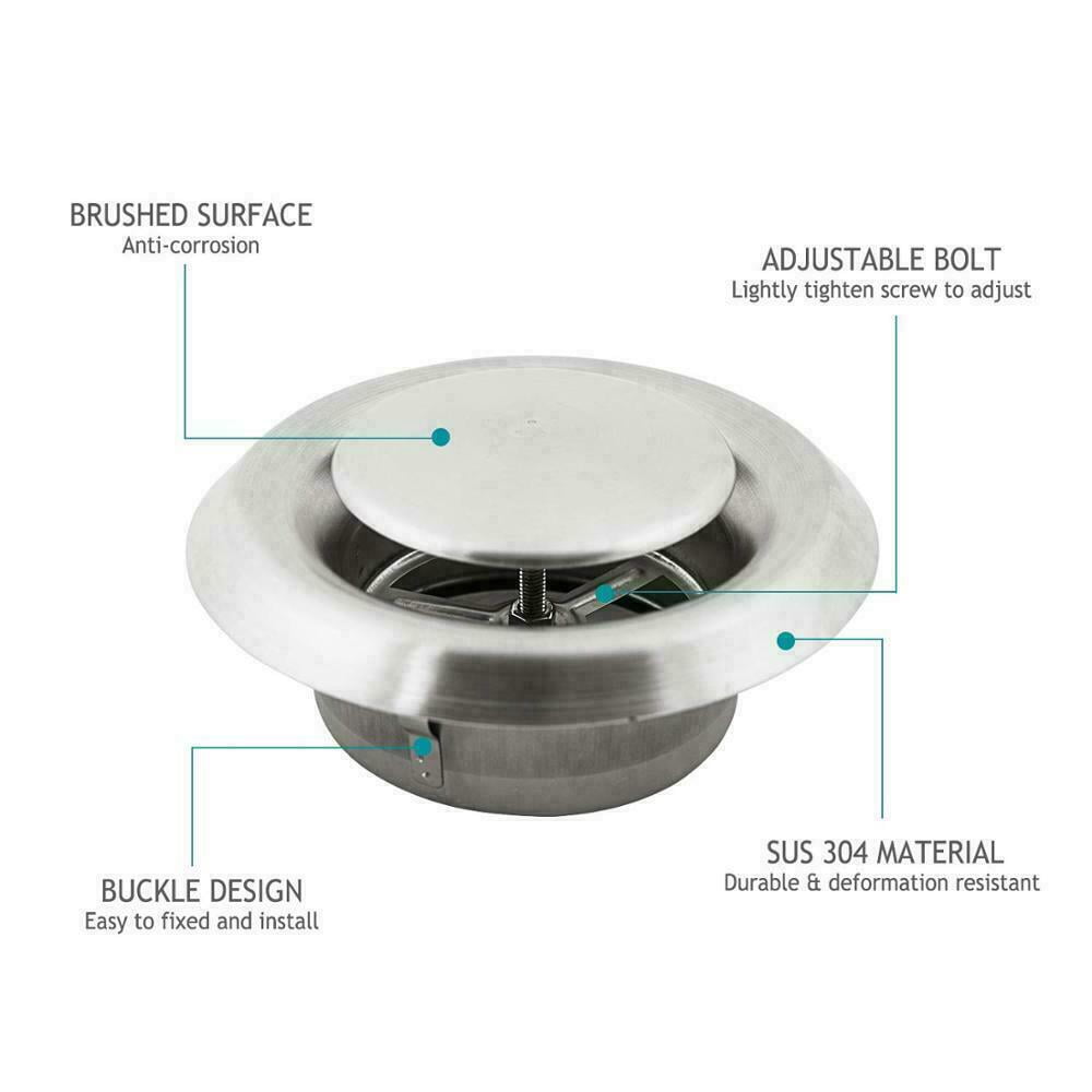 Hon&Guan Stainless Steel Soffit Vents 5 Inch, Round Vent Cover Air Vent for Bathroom Exhaust Vent Office Home (ø125mm)