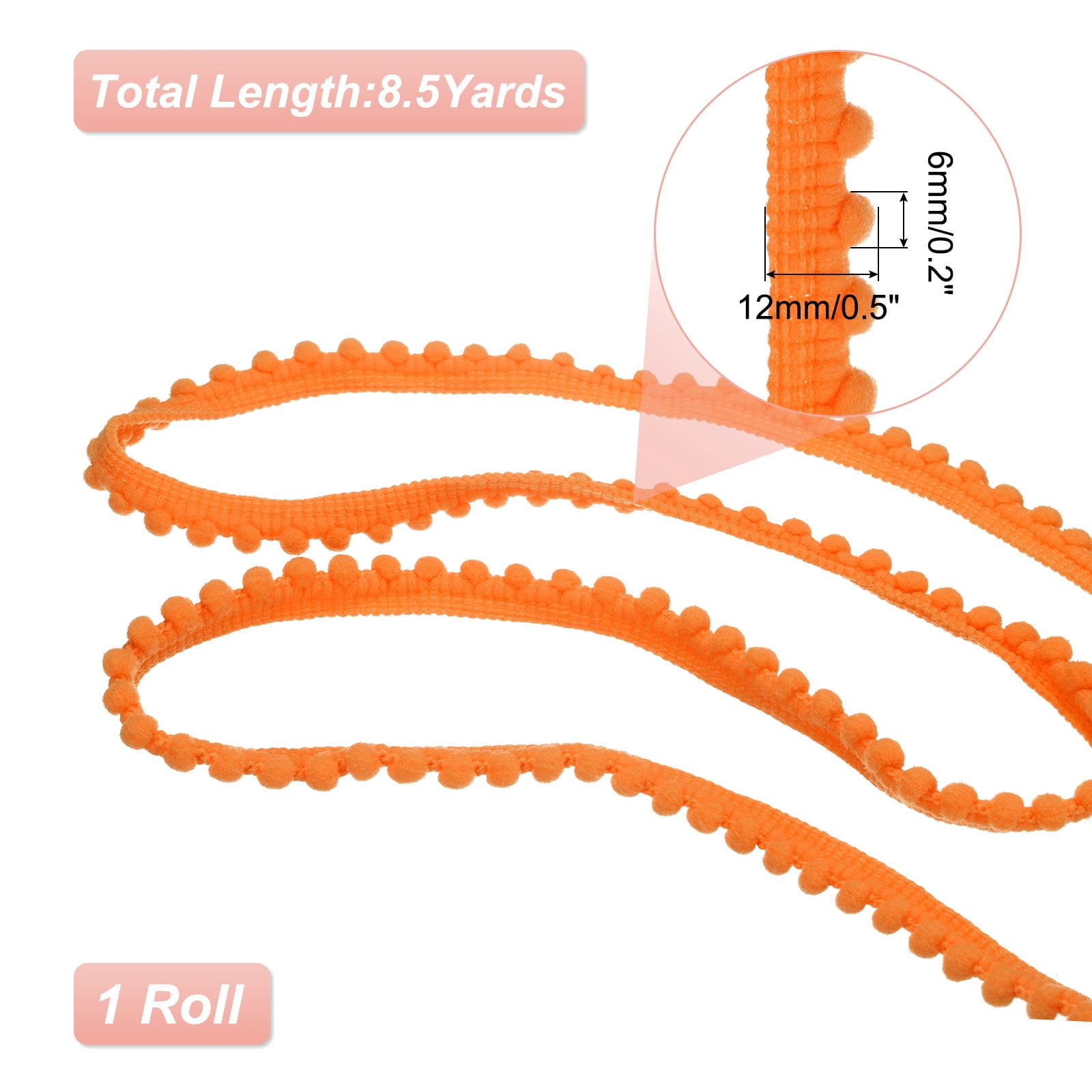 Unique Bargains Pom Trim Ribbon with Ball Fringe for DIY Craft Orange