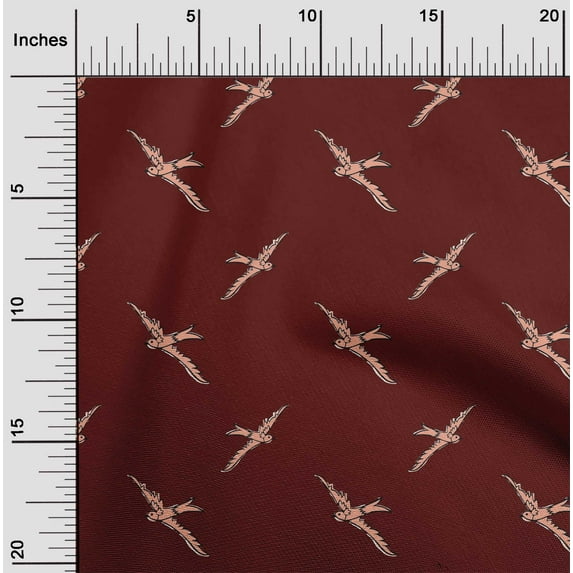 oneOone Silk Tabby Fabric Bird Block Printed Craft Fabric BTY 42 Inch Wide
