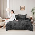 thumbnail image 4 of Castle Fairy Elegant Damask Skull King Bedding 7pcs,Flowing King Bed in a Bag,Gray Black,Black Reversible, 4 of 7