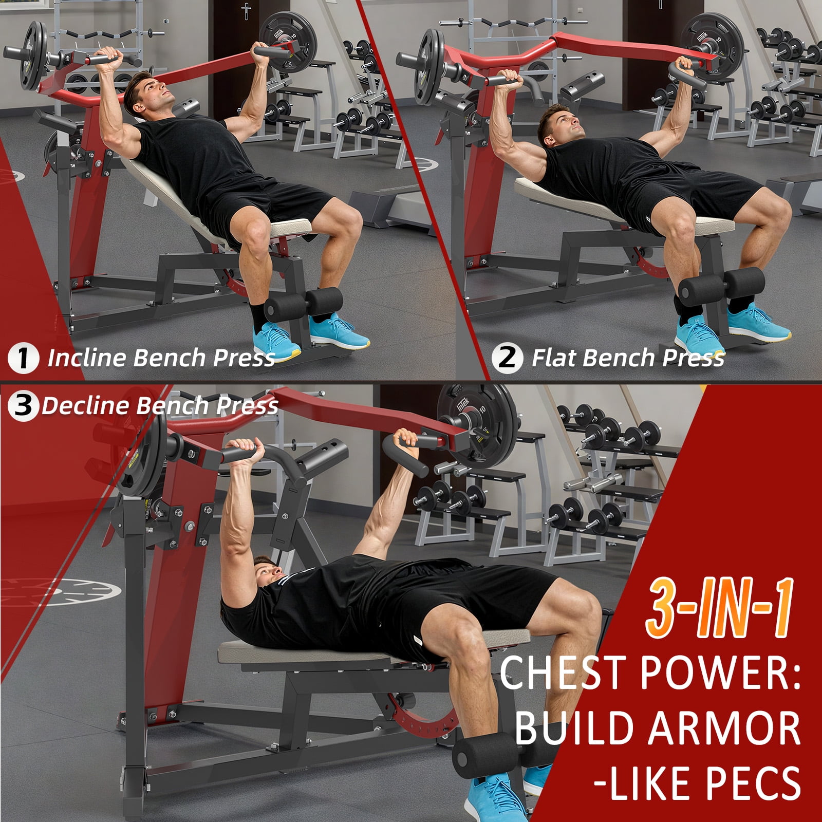 YODOLLA 3-in-1 Adjustable Weight Bench Chest Press Machine, Incline/Decline/Flat Bench for Home Gym, Heavy Duty Steel Upper Body Workout Equipment