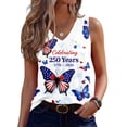 thumbnail image 2 of 250th Anniversary Tank Top for Women - Patriotic V-Neck Sleeveless Top with Flag Print - 1776-2026 America Graphic Pleated Tank - Summer Casual Loose Fit Tunic Light Blue XXL, 2 of 7