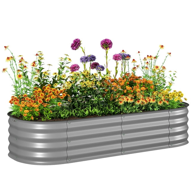 Outsunny Jardinière Surélevée Galvanisée, 4,9 x 2 x 1 Pi, Argent