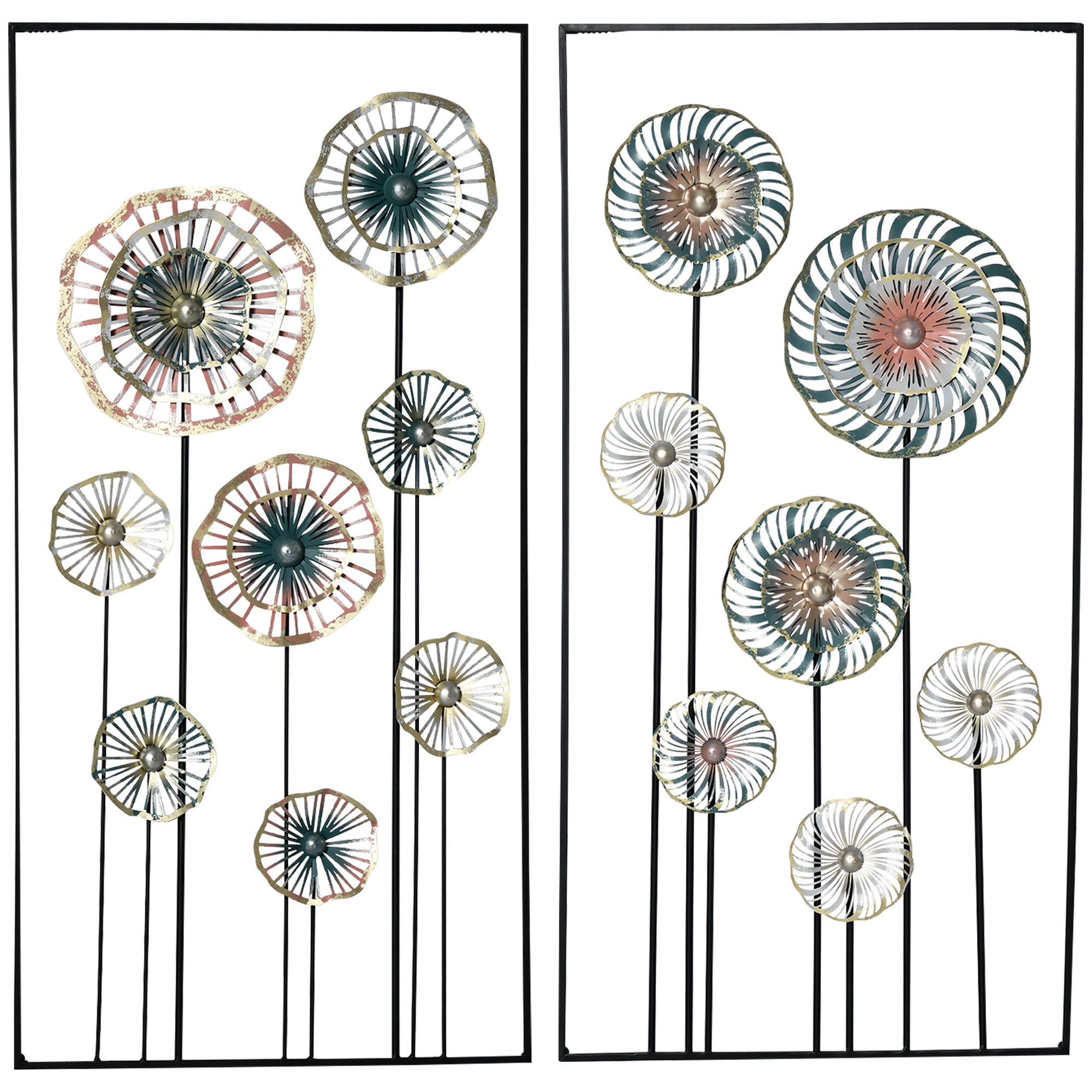 HOMCOM 3D Metal Wall Art Set of 2 Modern Flower Hanging Wall Sculpture ...