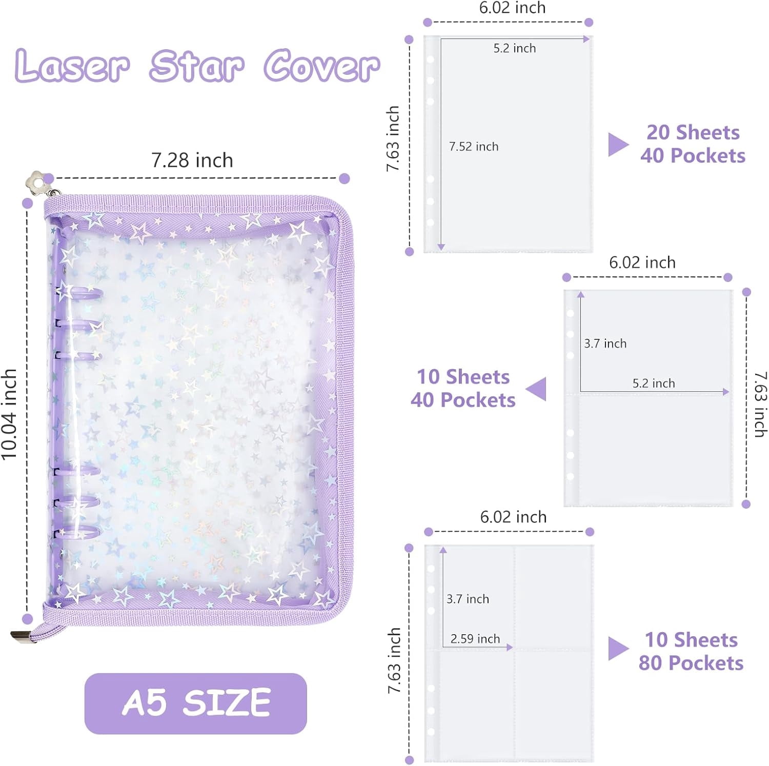 Sticker Organizer Binder - Reusable Sticker Collecting Book Storage Album Holder with Pocket Pages A5 Zipper Cover Collection Container