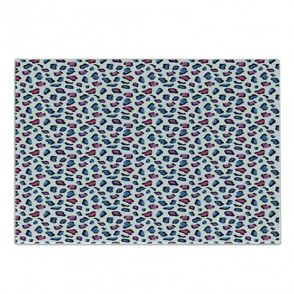 Camouflage Cutting Board, Exotic Safari Animal Skin Pattern in Watercolors Leopard Jaguar, Decorative Tempered Glass Cutting and Serving Board, Small Size, Blue Pink and Black, by Ambesonne