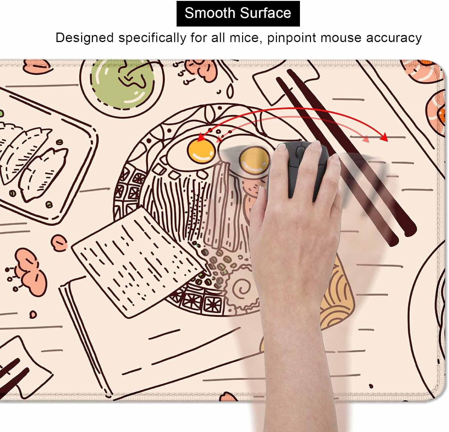 Japanese Food Desk Mat, XL Extra Large Gaming Mouse Pad, XXL Anti Slip Deskmat, Ramen Mousepad, Retro Sushi Foodie Japan Kawaii Full Desk Mouse Pad- 35.4 x 15.7 Inch