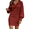 thumbnail image 2 of Pulls Longs Rouges pour Femmes Manches Longues Mode Pull Uni Longueur Moyenne Robe en Laine Pulls Tricotés pour Femmes Automne, 2 of 4