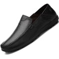 thumbnail image 1 of Go Tour Men's Premium Genuine Hand-made Leather Casual Slip on Loafers Breathable Driving Shoes Fashion Slipper A Black 11/47, 1 of 9