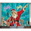 Santa Curtains 2 Panels Set, Rock n Roll Singing Santa with Dancing People at Christmas Party Retro Pop Art Style, Window Drapes for Living Room Bedroom, 108W X 63L Inches, Multicolor, by Ambesonne