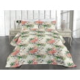 thumbnail image 2 of Ambesonne Nature Quilted Coverlet 2 Pcs, Watercolor Flowers Dots Art, Twin Size, Hunter Green and Dark Coral, 2 of 4