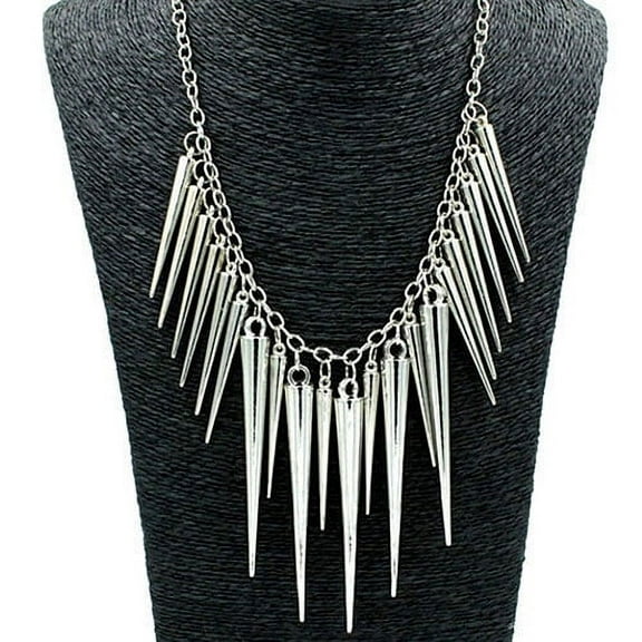 Grandest Birch Women's Multilayer Spike Rivet Tassels Chain Bib Statement Necklace Punk Alloy Silver