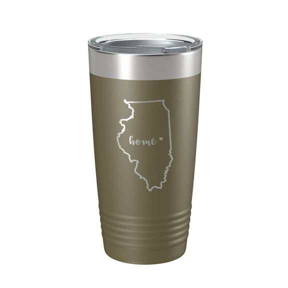 Illinois Tumbler Home State Travel Mug Insulated Laser Engraved Map Coffee Cup 20 oz Olive Green