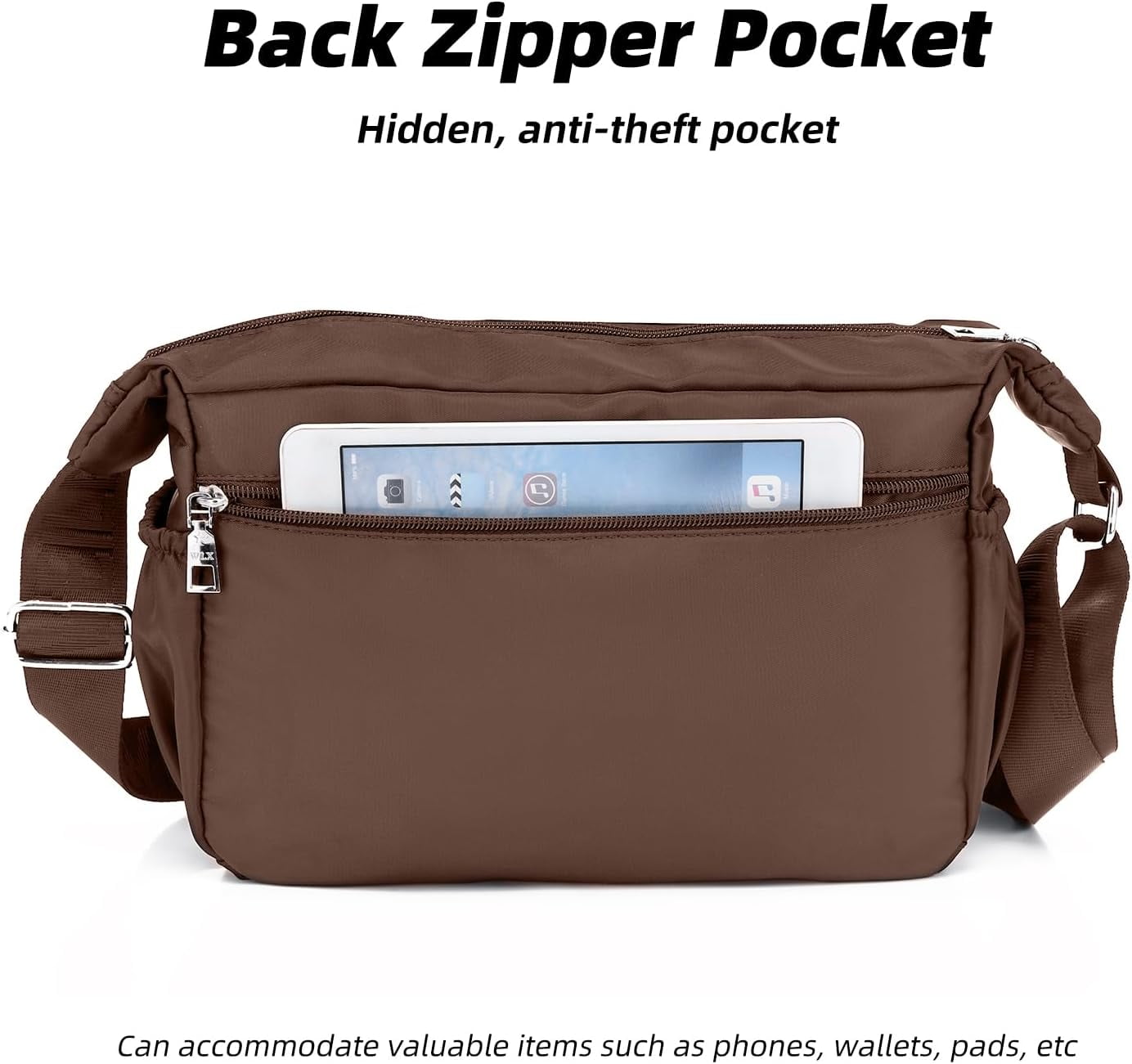 Women Shoulder Bag Multi-Pockets Handbag Water-Resistant Nylon Crossbody Bags Large Purses Lightweight Messenger Bag Black