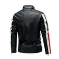 thumbnail image 4 of HOOMEUMY Mens Leather Racing Suit Zipper Design Casual Workout Long Sleeve Clothes Fashion 2025 Trendy Colorblocked Coat Stand Collar Jacket Red XL, 4 of 4