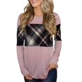 thumbnail image 1 of Femmes à Carreaux Manches Longues Col Rond Tops Femmes Chemise en Vrac Style Col Rond Manches Longues T-shirt Casual Pull Tops, 1 of 5