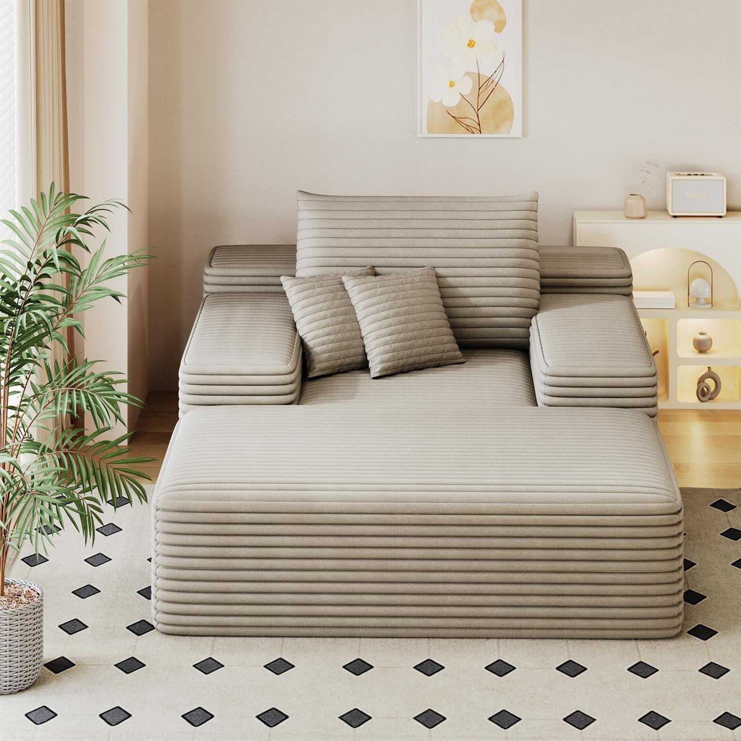 Demi Bonn 68"x51" Oversized Chaise Lounge Chair, Fluffy Plush Upholstered Sleeper Sofa Bed, Cloud Couch for Reading Chair & Lounge Sofa, Beige