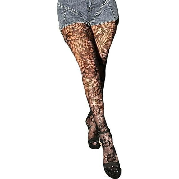 ZC Black Fishnet Stockings Skull Spider Thigh High Waist Stocking Snake Lace Leggings Halloween Goth Tights for Women