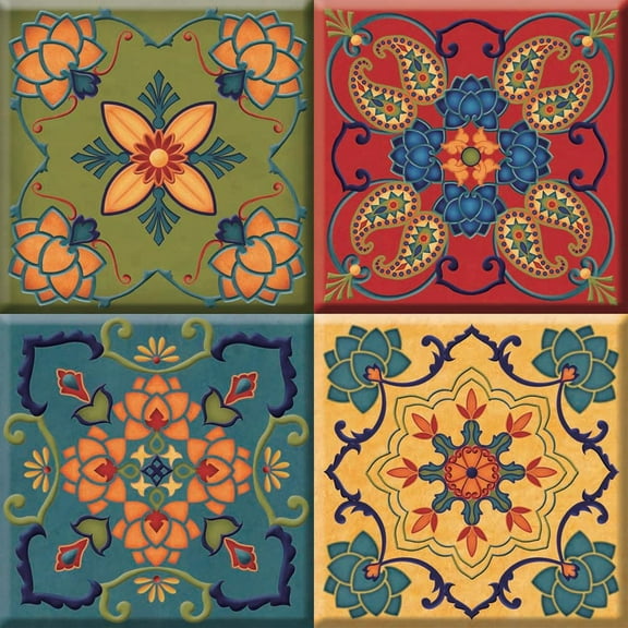 IdeaStix Moroccan TileStix - Original Premium 4-Pc Peel & Stick Square Tile Appliques - Washable Removable - Heat and Water Resistant