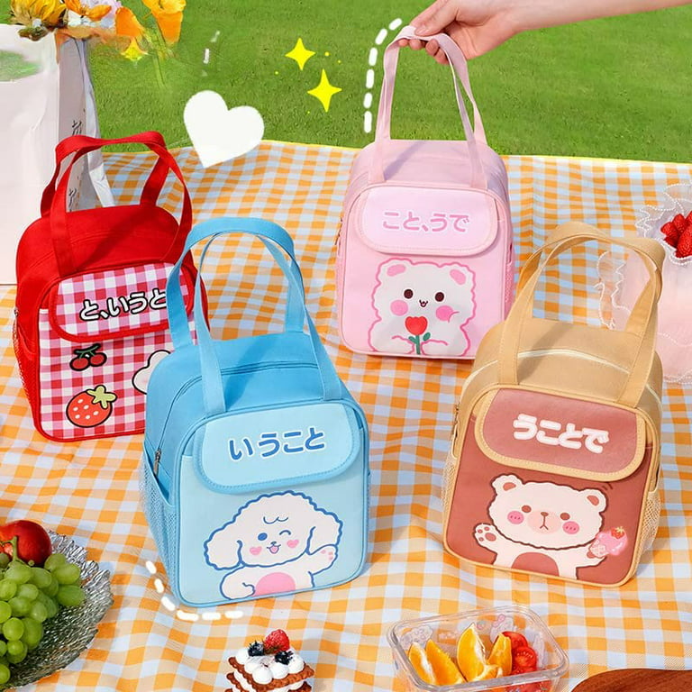 Danceemangoos Kawaii Lunch Bag Cute Japanese Cartoon Lunch Box Aesthetic Insulated Multi-Pockets Tote Bag for School Work Picnics Travel Accessories (