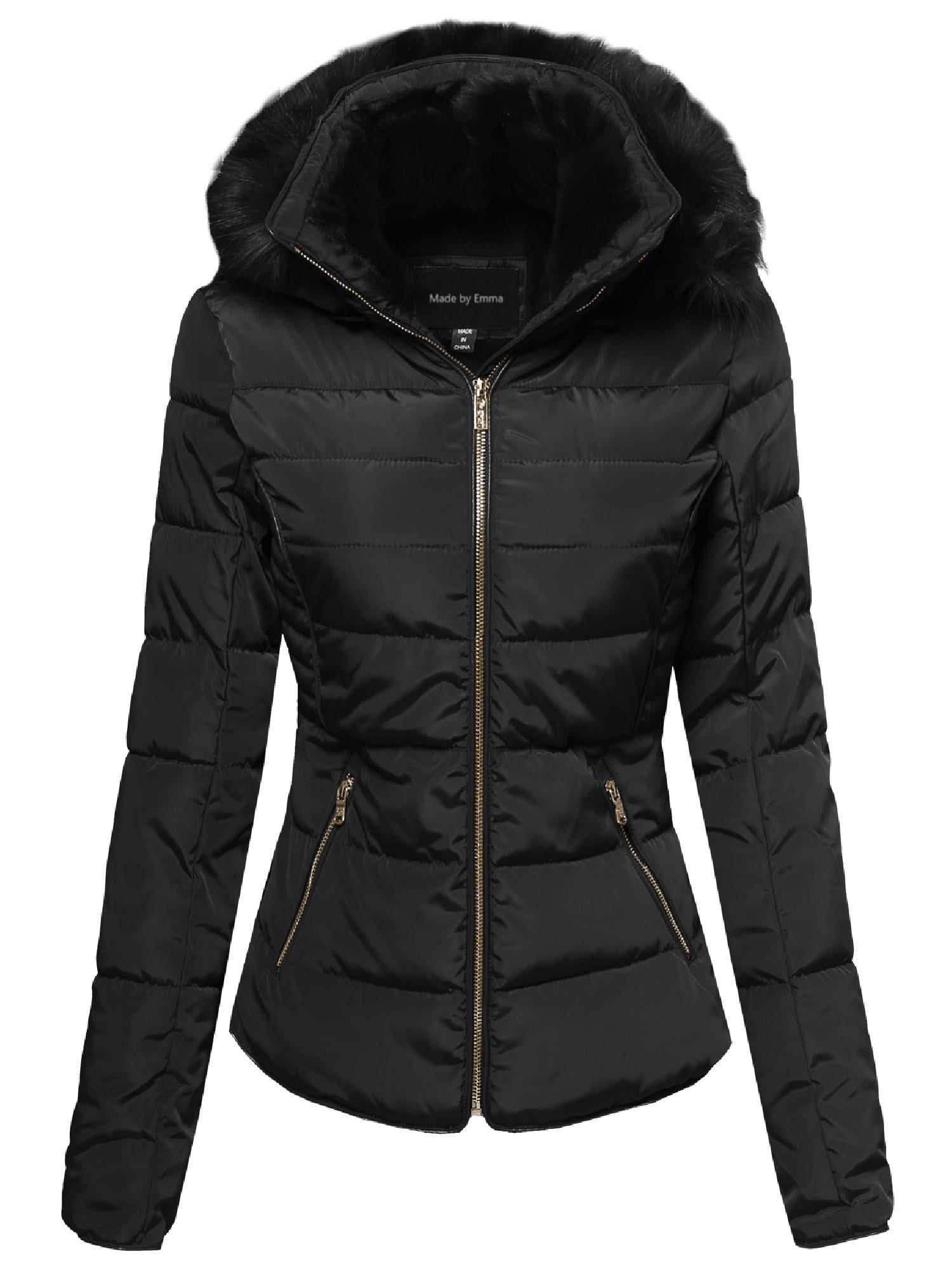 FashionOutfit Women's Quilted Puffer Jacket with Detachable Faux Fur ...