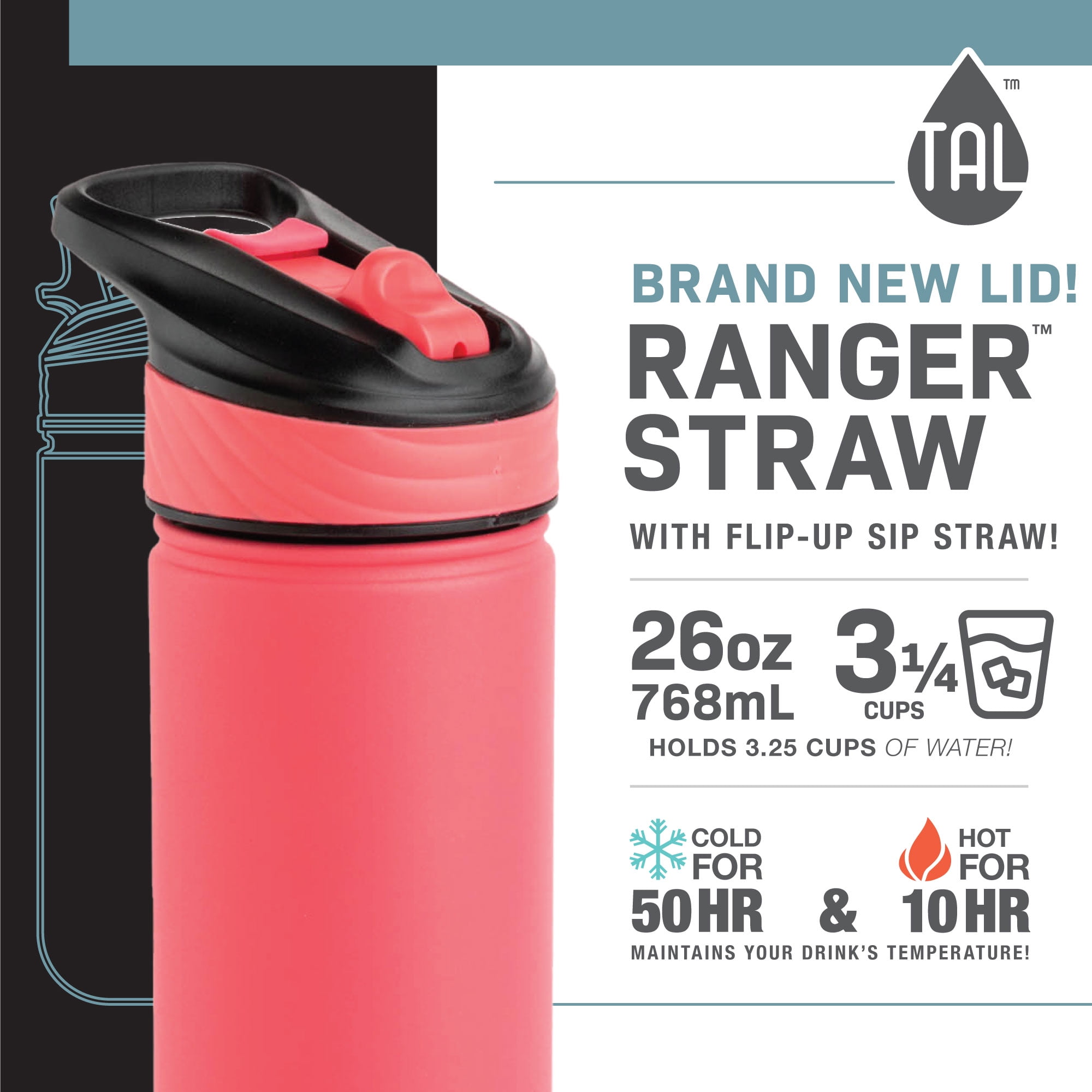 TAL Ranger Straw Lid Water Bottle Mint Green 26 oz Insulated Stainless  Steel