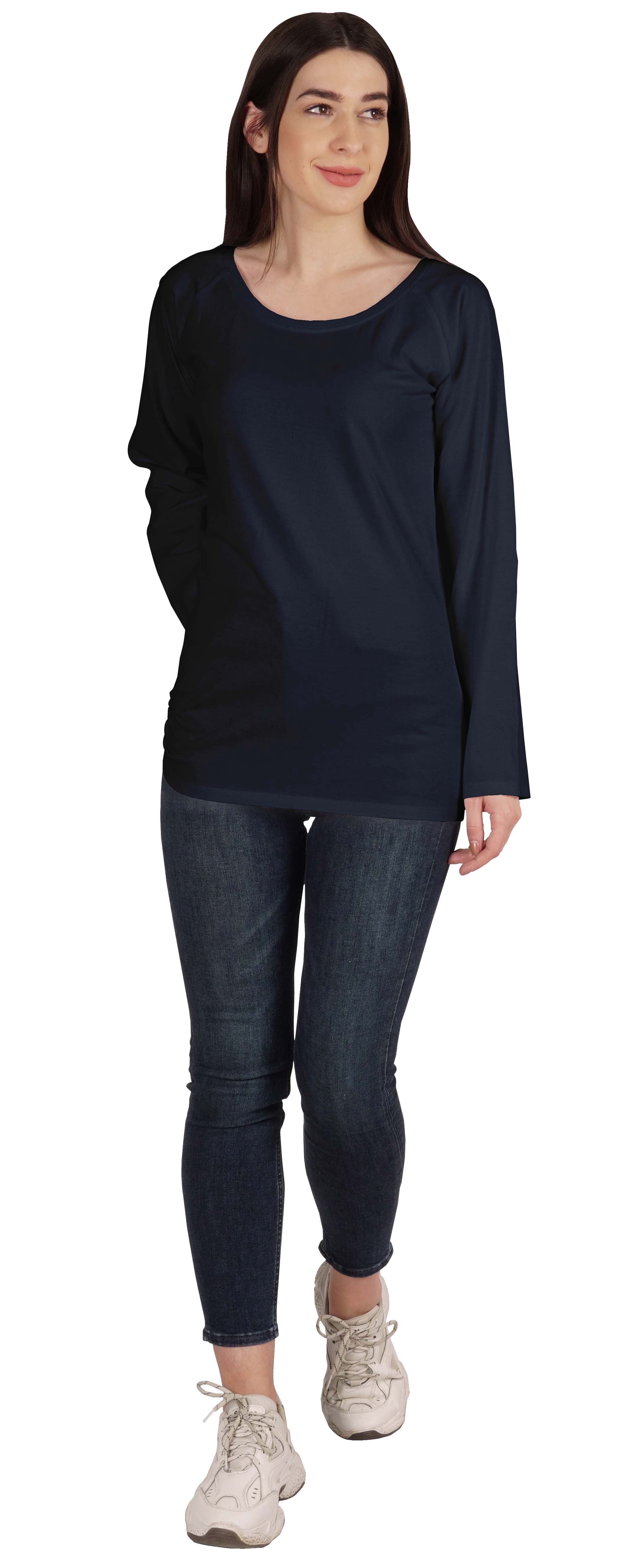 Inkmeso Solid Raglan Full Sleeve T-shirt For Women Scoop Neck Baseball Tee Casual Tops