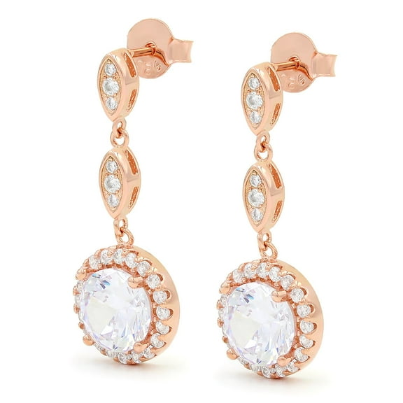 925 Sterling Silver Rose Gold Plated Micro Pave Halo Drop Earrings, Giorgio Bergamo