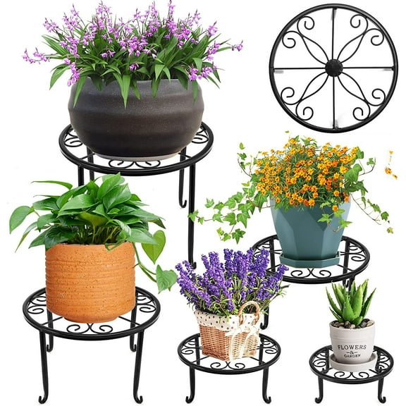 5-Pack Black Metal Plant Stand Set, Durable Rustproof Flower Shelf for Home